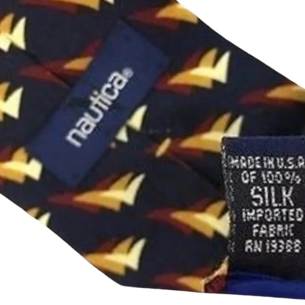 Nautica Necktie Classic Wide Tie Navy Multicolor Woven Geometric Business Formal